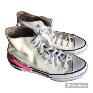 Converse Cream and Pink High-Top Sneakers